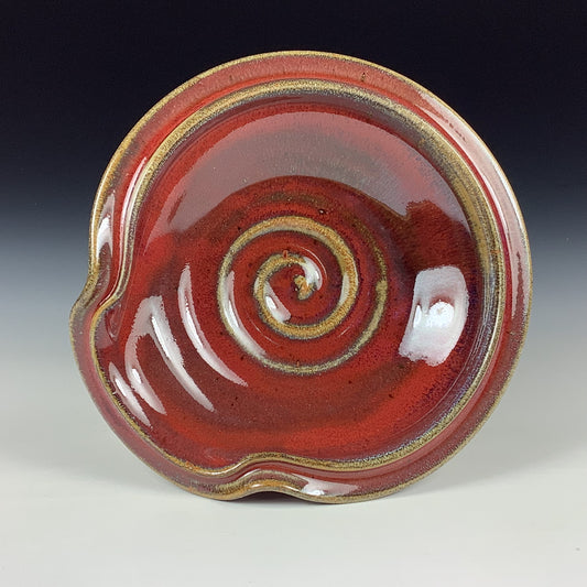 Handmade Ceramic Spoon Rest: Red Glaze, Spiral