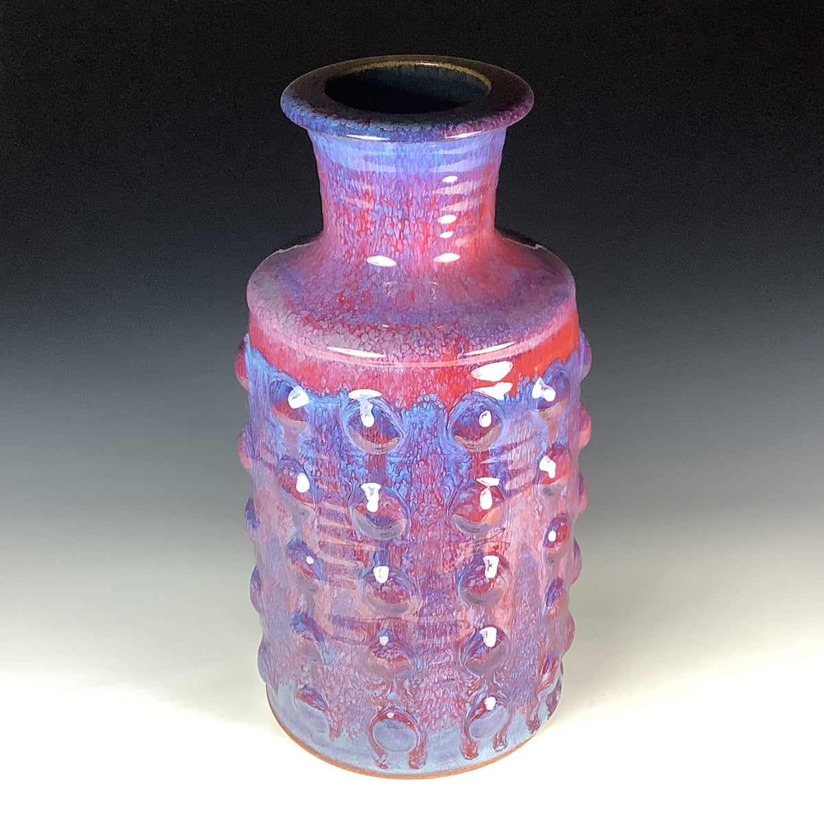 Handmade Ceramic Stoneware Large Purple Bump Bottle Vase