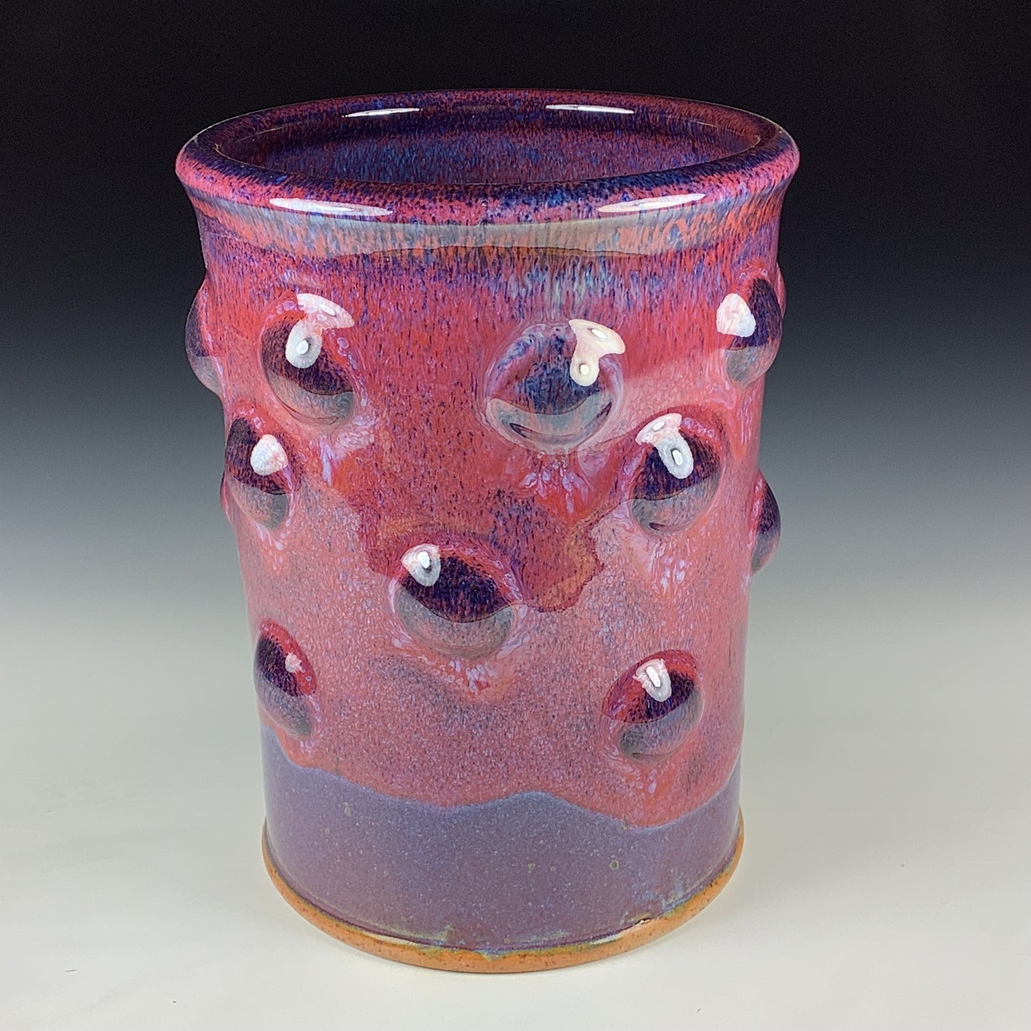Handmade Stoneware Utensil Holder: Purple Red Glaze Bump Pottery Vase - Item 4101