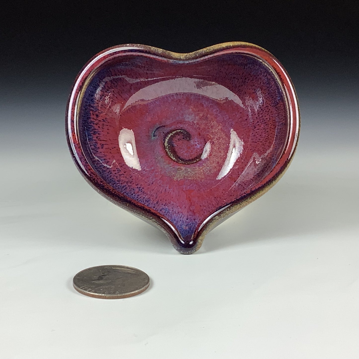 Handmade Ceramic Heart-Shaped Bowl, Red Purple Glaze - Item 4057