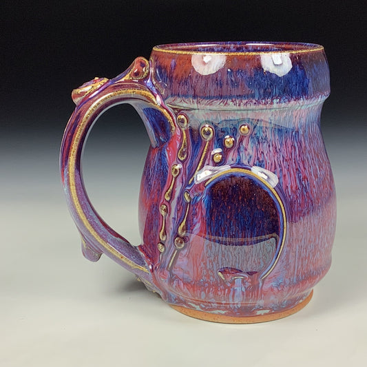 Handmade ceramic mugs stoneware coffee mug pottery tea mugs stoneware drinkware - purple red slip trail dot bamboo item  3849