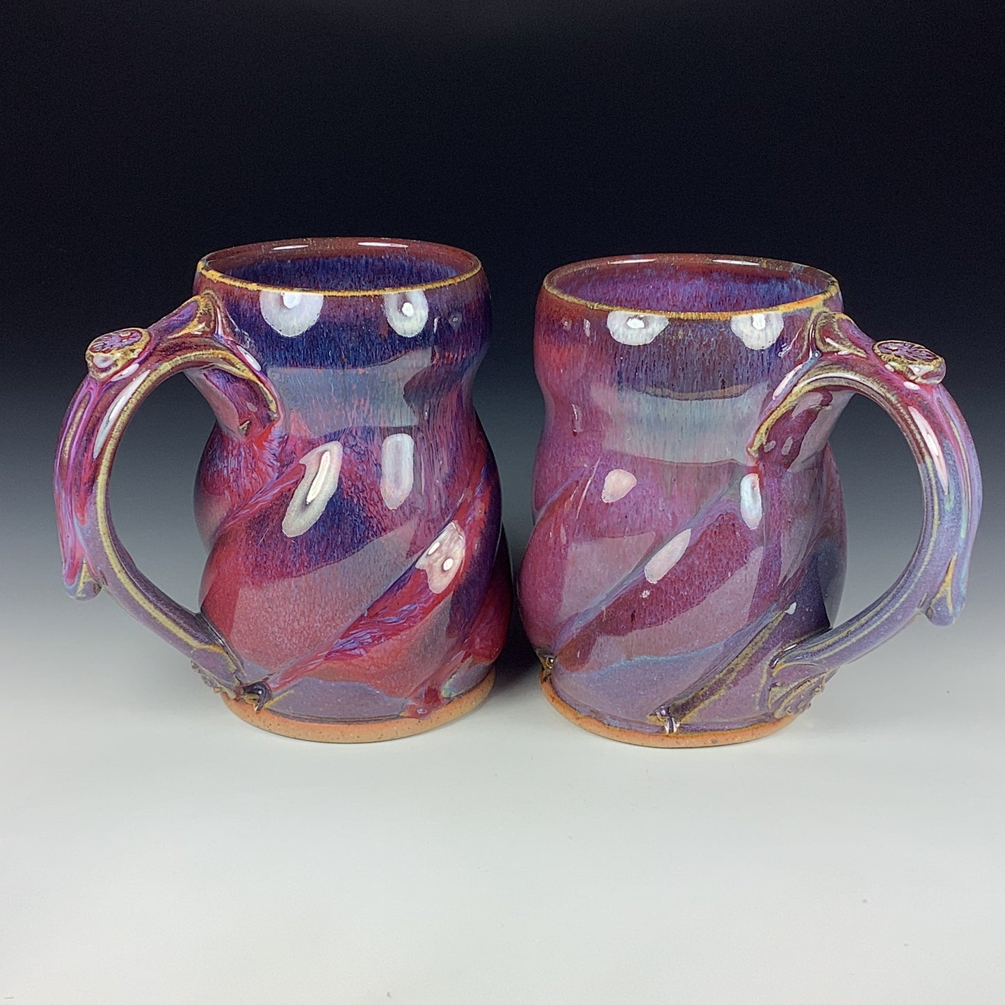 Handmade Ceramic Coffee Mug Set, Twisted Purple Red Glaze, Stoneware, Set of Two - Item 3944