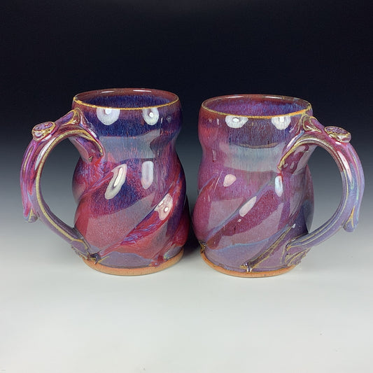 Handmade Ceramic Coffee Mug Set, Twisted Purple Red Glaze, Stoneware, Set of Two - Item 3944