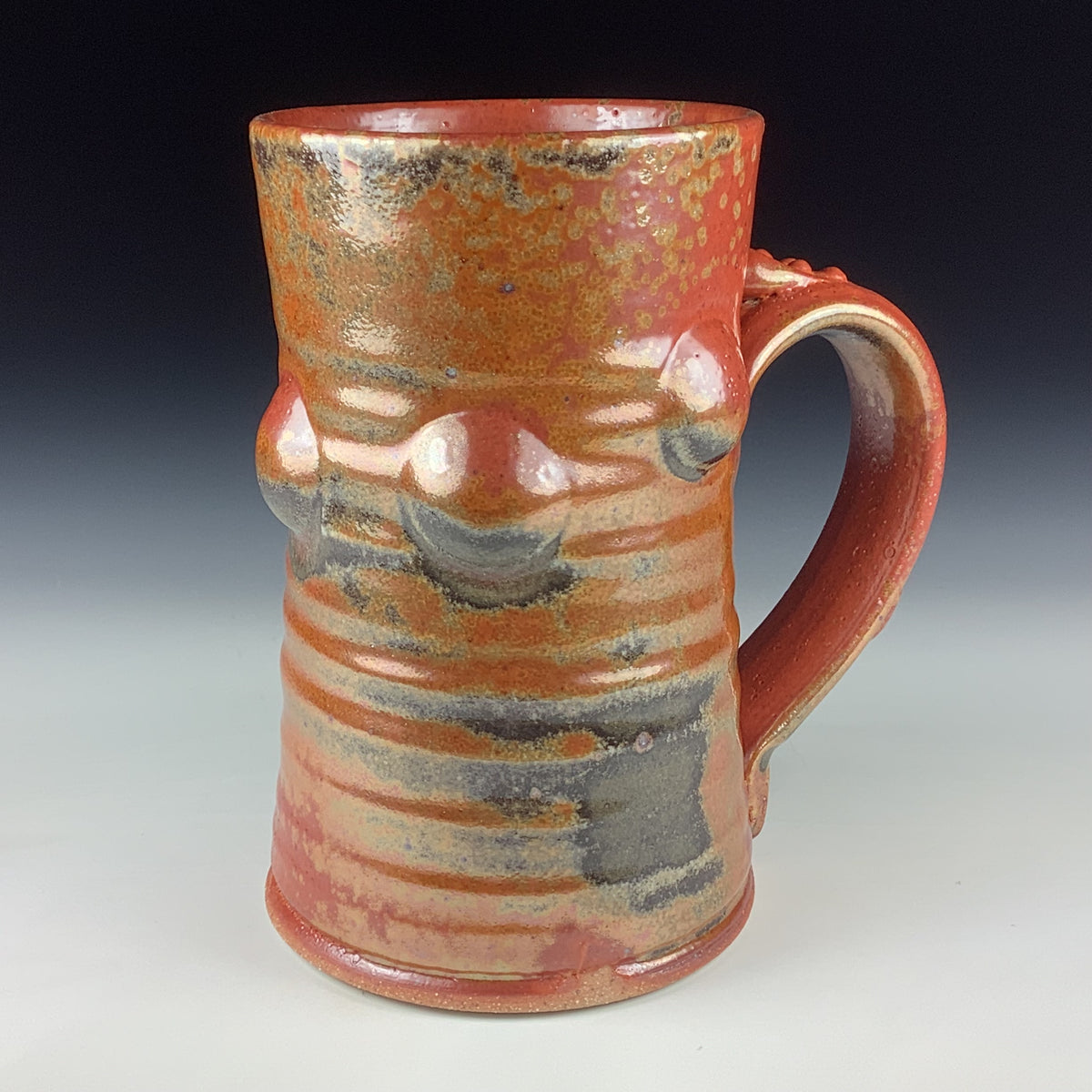 Handmade Stoneware Coffee Mug: Shino Orange Glaze, Bump Pottery Tea Mug
