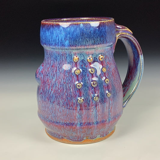 Handmade ceramic mugs stoneware coffee mug pottery tea mugs stoneware drinkware - purple red slip trail dot bamboo item  3850