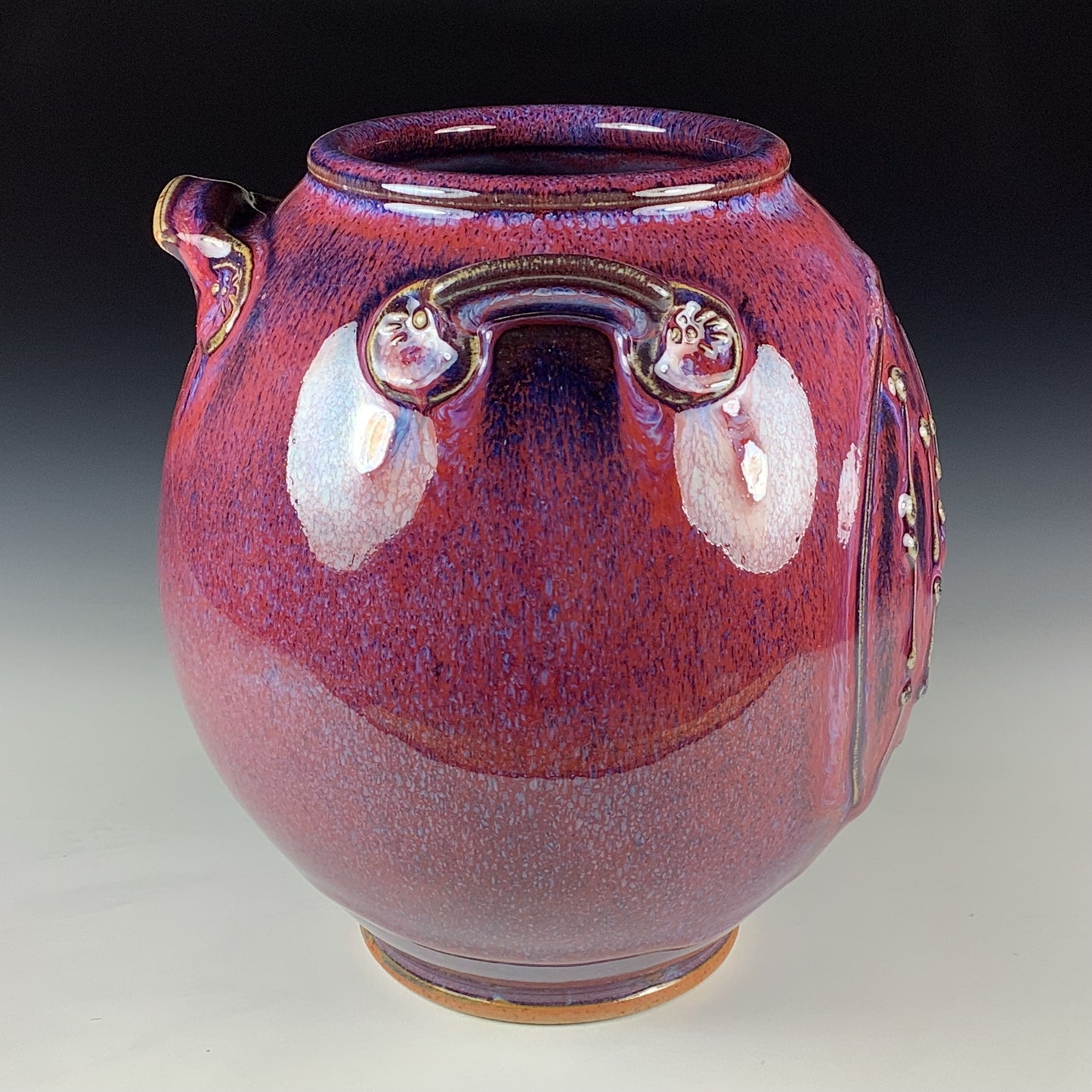 Handmade Stoneware Pottery Slip Trail Bamboo Purple Red Glaze Vase - Item 4095
