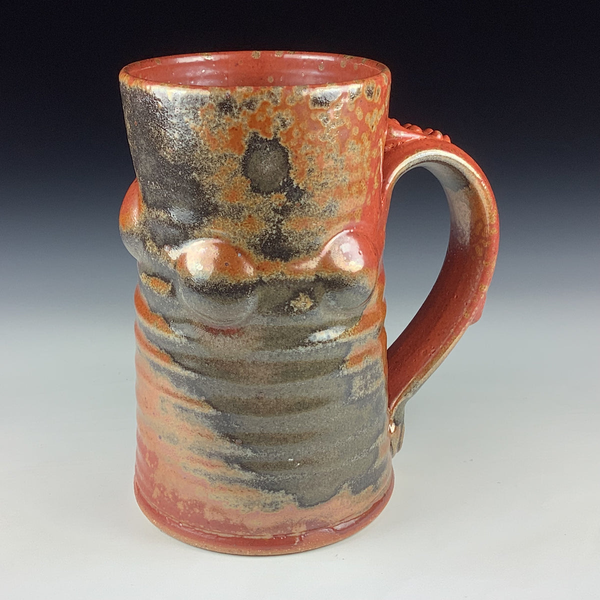 Handmade Stoneware Coffee Mug: Shino Orange Glaze, Bump Pottery Tea Mug
