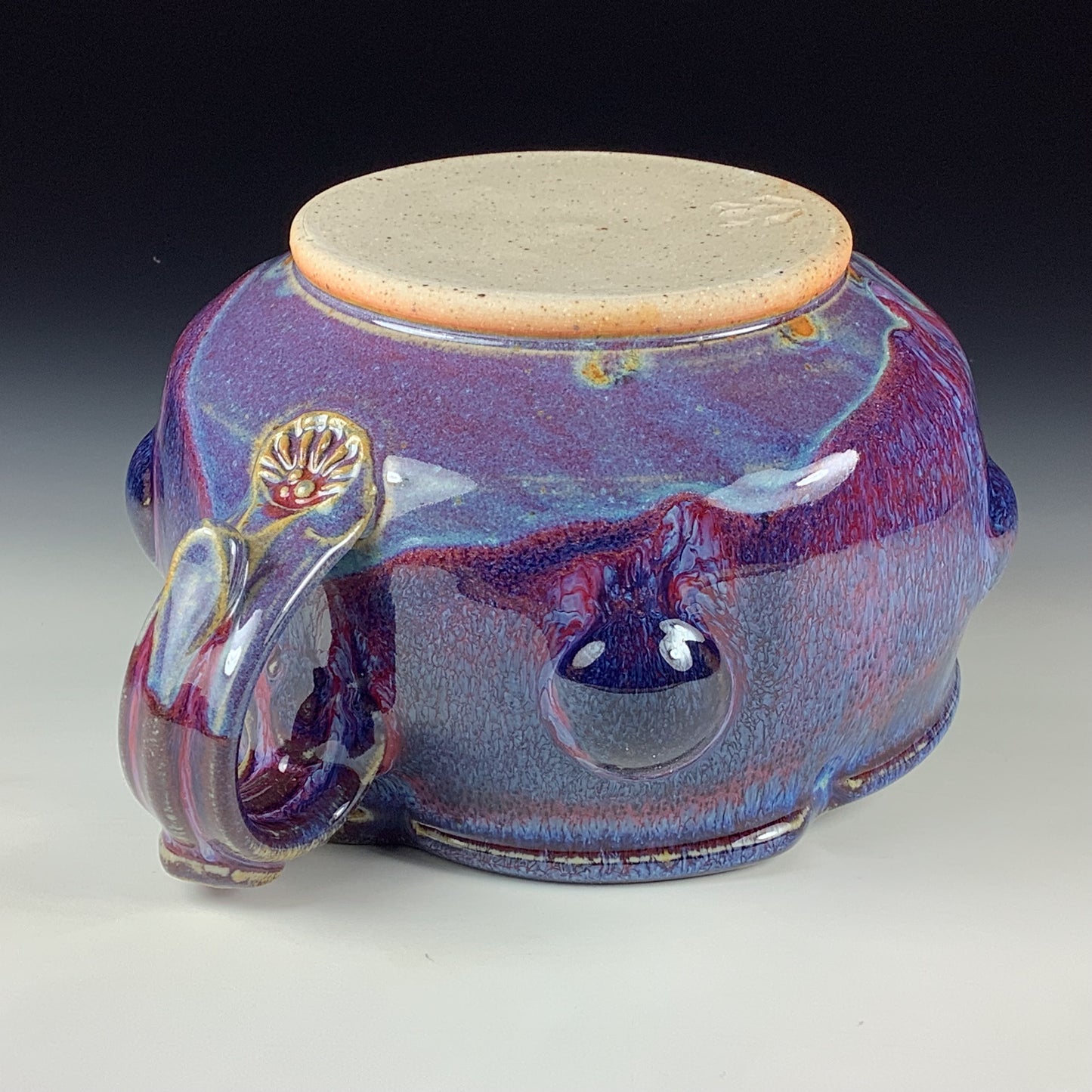 Handmade Ceramic Pottery Bowl with Handle, Red Purple Bump Glaze