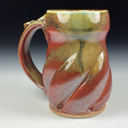 Handmade ceramic mugs stoneware coffee mugs pottery tea mugs stoneware drinkware - Iron red with white ash twisty mug 3772