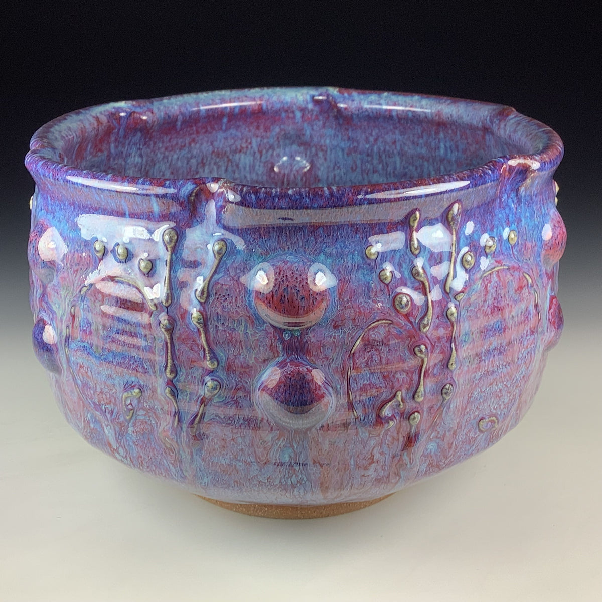Handmade Ceramic Stoneware Pottery Serving Bowl or Centerpiece - Medium Red Purple Bump Glaze