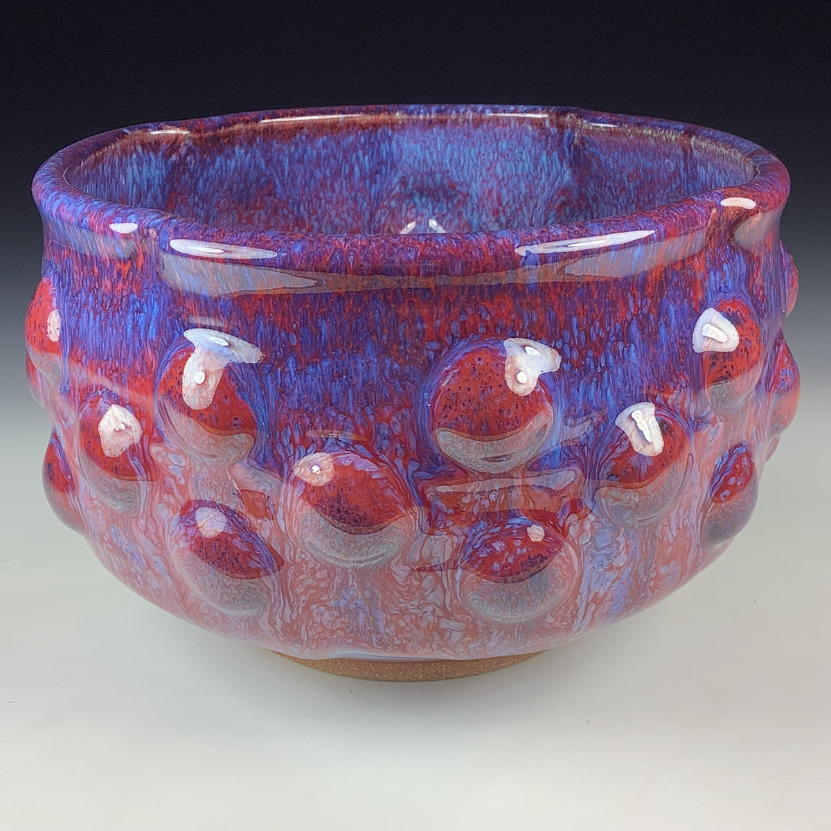 Handmade Ceramic Stoneware Pottery Serving Bowl or Centerpiece - Small Red Purple Bump Glaze