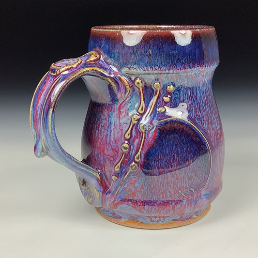 Handmade ceramic mugs stoneware coffee mug pottery tea mugs stoneware drinkware - purple red slip trail dot bamboo item  3848