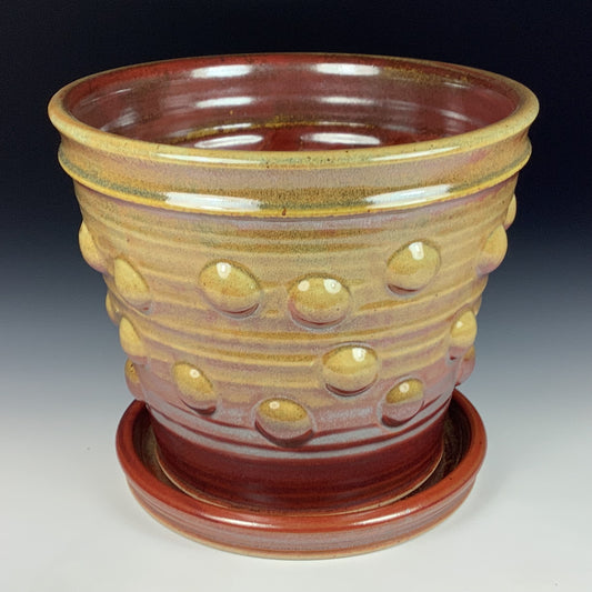 Handmade ceramic stoneware pottery planter - iron red with white ash bump item  3884