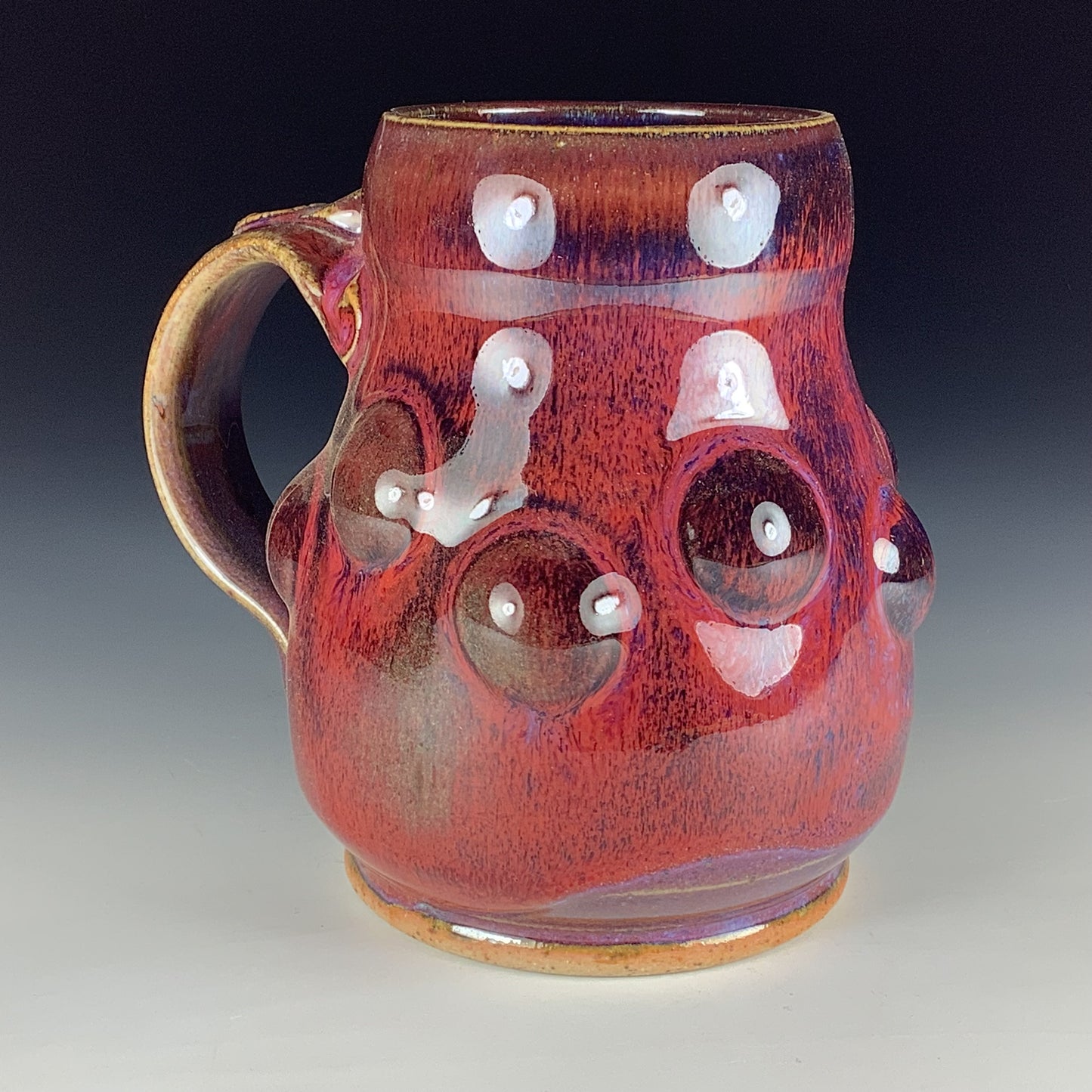 Handmade Stoneware Coffee Mug: Red Purple Glaze, Bump Pottery Tea Mug