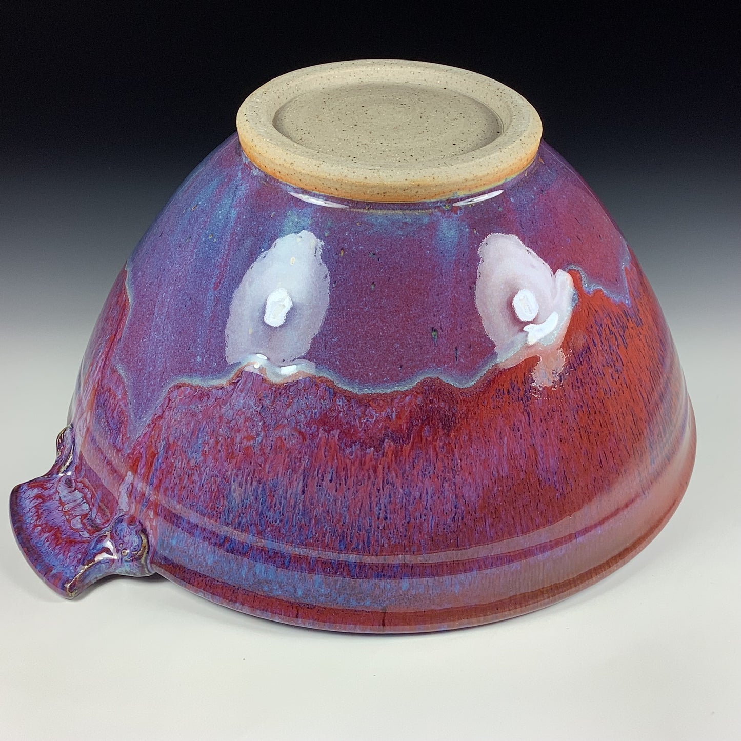 Handmade Large Red Purple Glazed with Handles Stoneware Serving Bowl: Artisan Pottery Centerpiece - item 3937