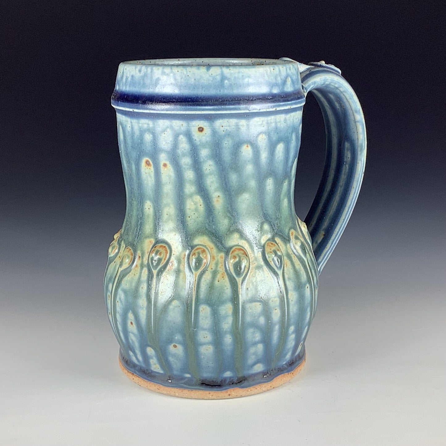 Handmade Stoneware Coffee Mug: Ash Blue Glaze, Slip-Dotted