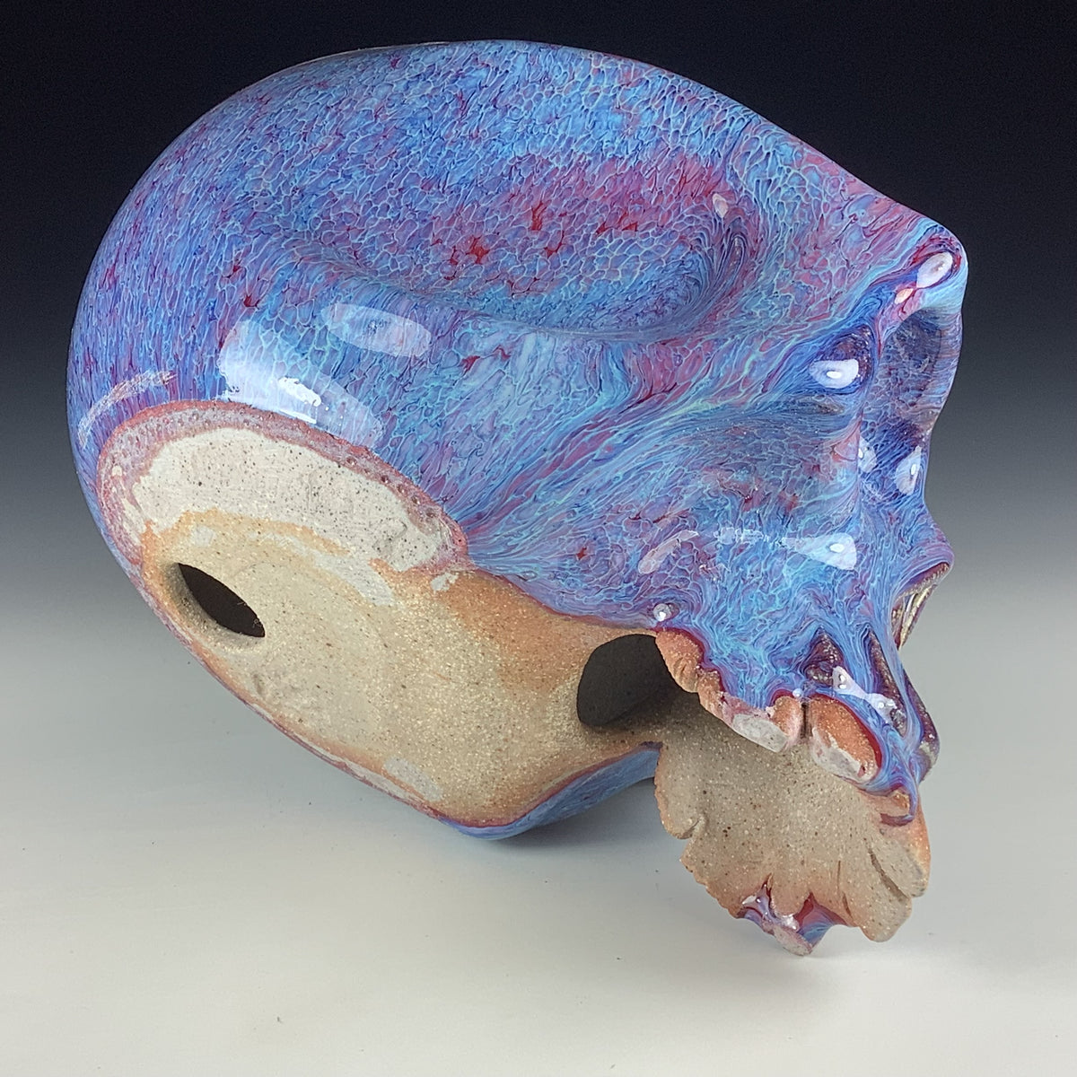 Handmade Purple Ceramic Stoneware Pottery Skull