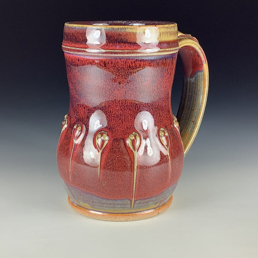 Handmade Stoneware Coffee Mug: Red Glaze, Slip-Dotted