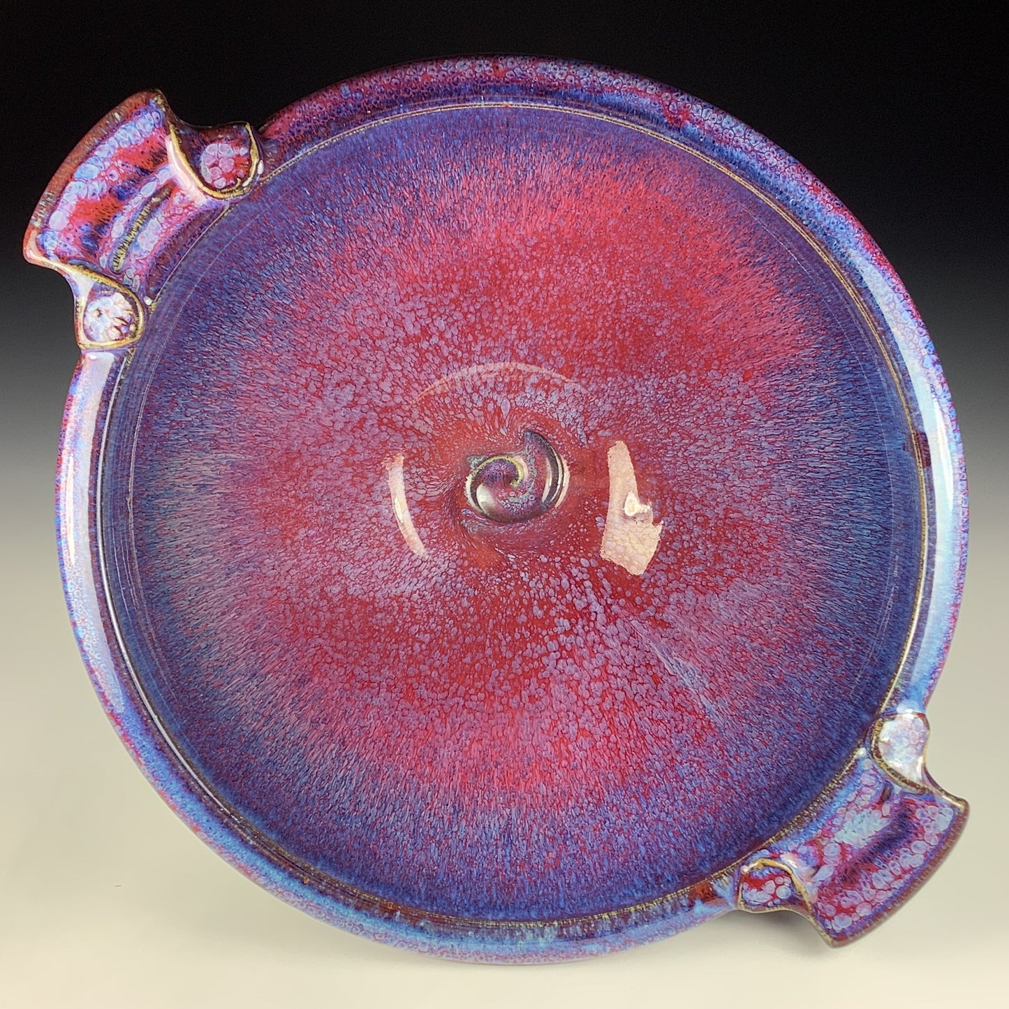 Handmade Large Red Purple Glazed with Handles Stoneware Serving Bowl: Artisan Pottery Centerpiece - item 3936