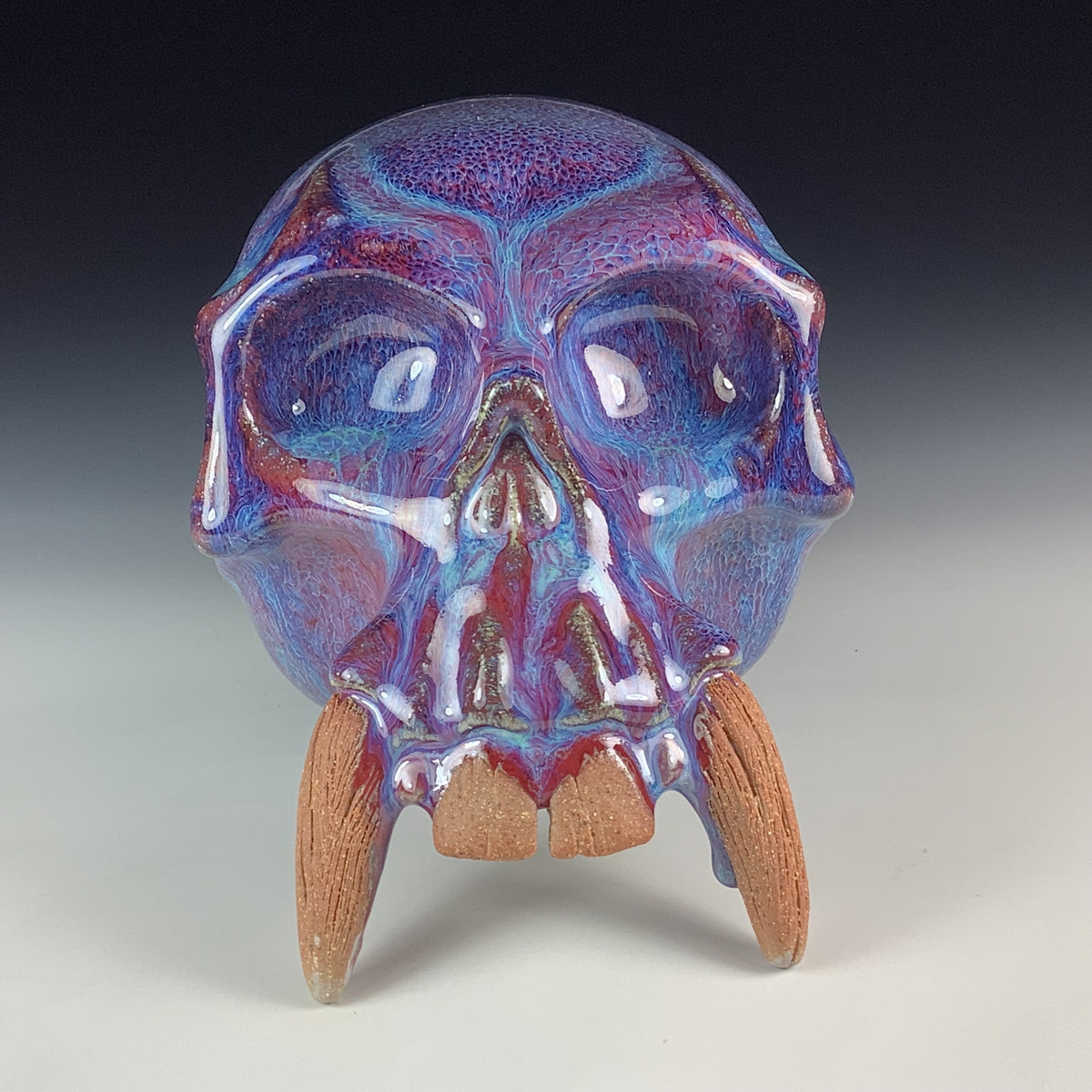 Handmade Purple Ceramic Stoneware Pottery Skull