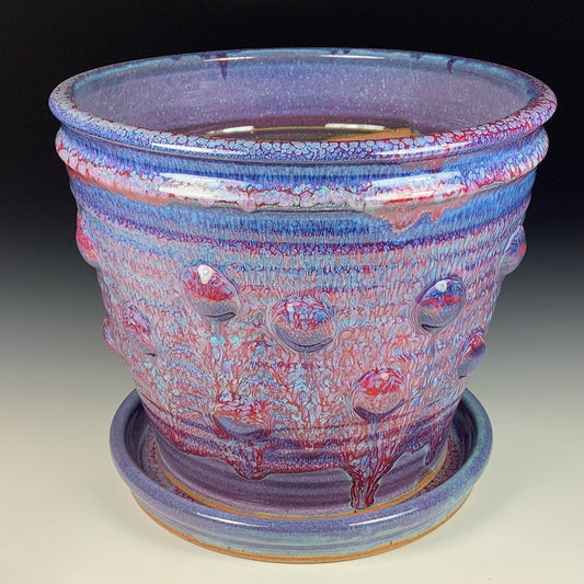 Handmade ceramic stoneware pottery planter - purple blue bump item 3885
