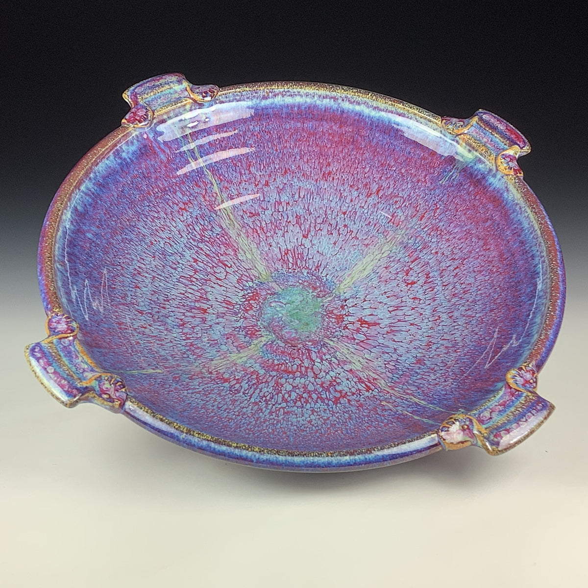 Handmade Stoneware Pottery Large Purple Glazed Serving Platter with Handles