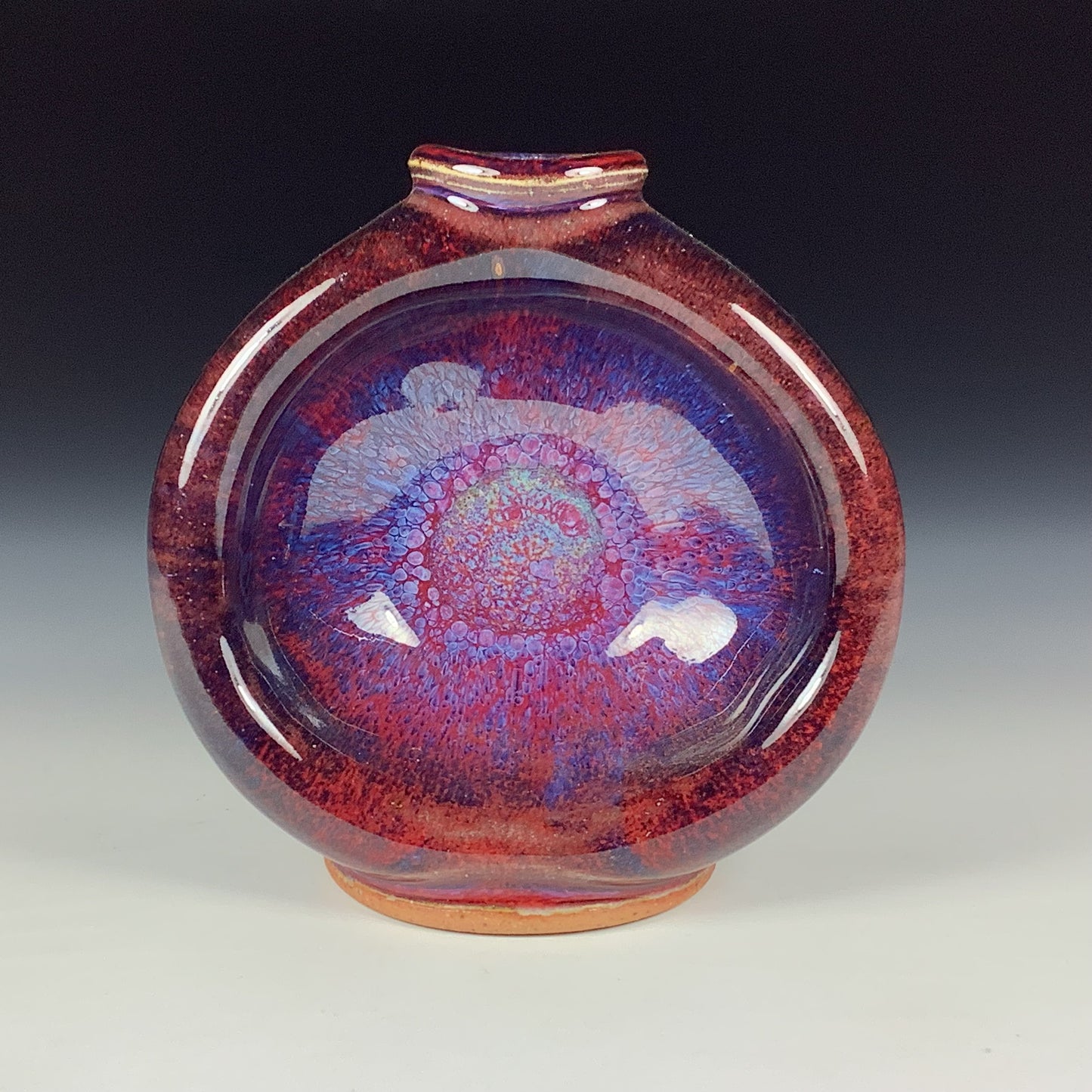 Handmade ceramic stoneware pottery dinnerware bottle sculpture bowl - red purple