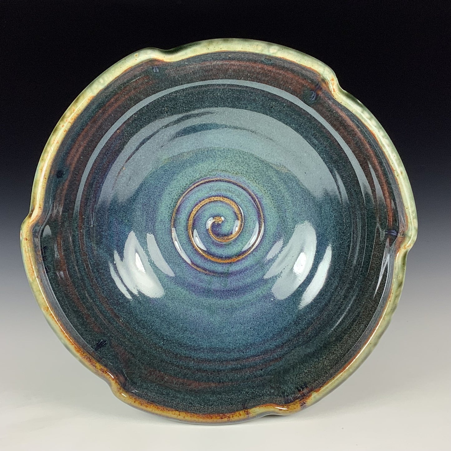 Handmade Ceramic Pedestal Serving Bowl: Ash Blue Glaze