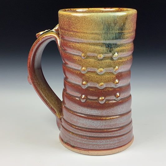 Handmade ceramic mugs stoneware coffee mugs pottery tea mugs stoneware drinkware - Iron red with white ash slip dotted wiggle bump mug 3793
