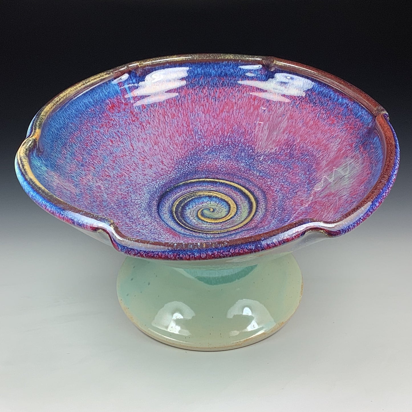 Handmade Ceramic Pedestal Serving Bowl: Purple Glaze  - Item 3998
