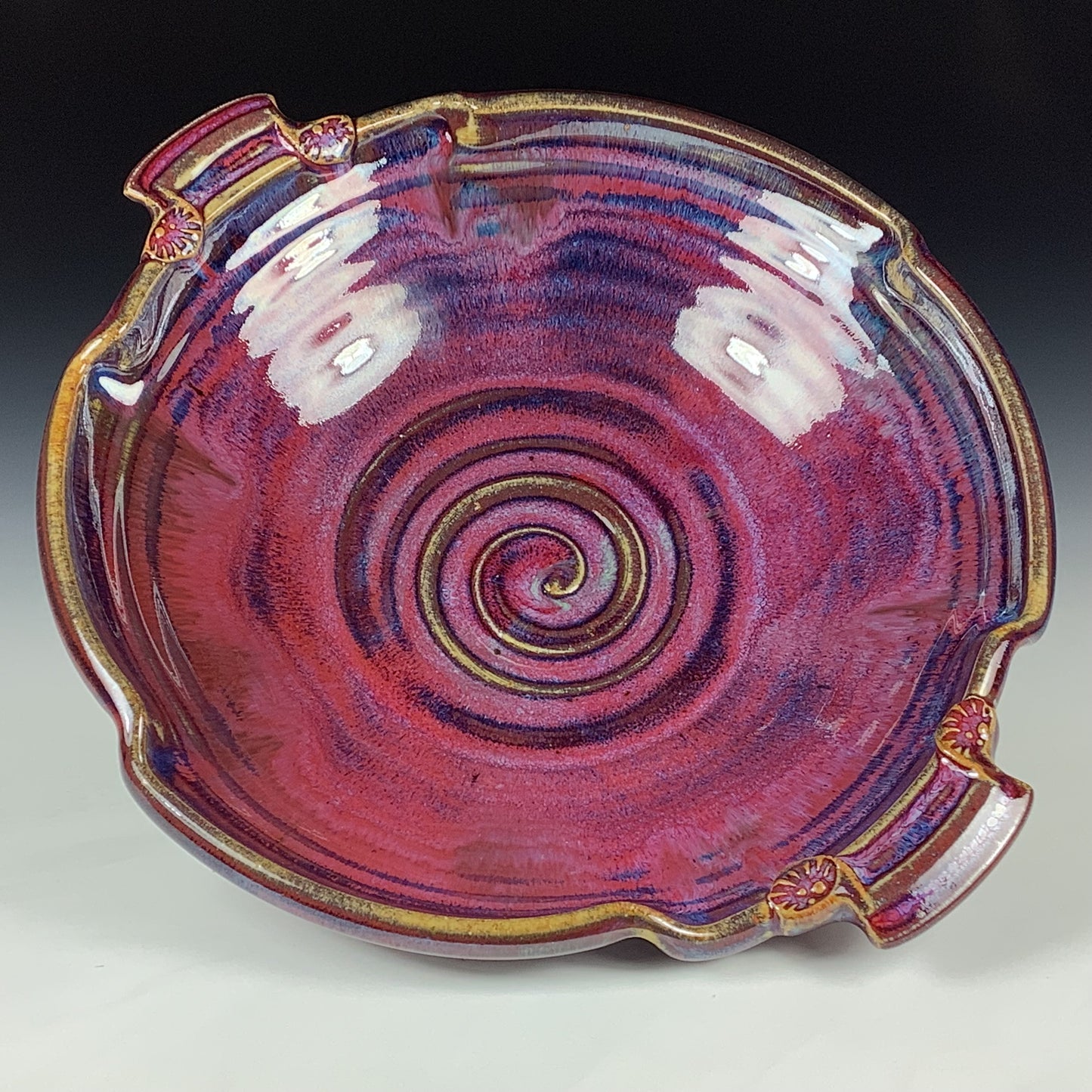 Handmade Stoneware Pottery Red Purple Glazed Serving Dish with Handles - Item 4078