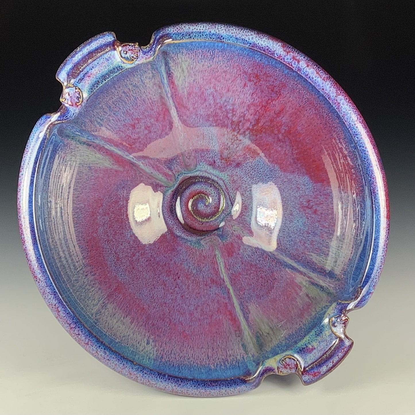 Handmade Stoneware Pottery Purple Glazed Serving Bowl with Handles - Item 4081