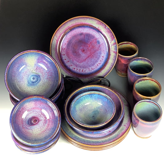 Handmade ceramic artisanal pottery dinnerware stoneware 4 plate setting - Purple item 3897