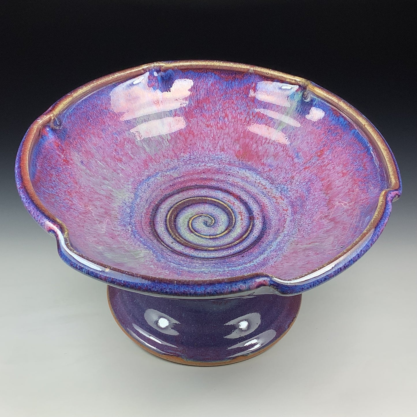 Handmade Ceramic Pedestal Serving Bowl: Purple Glaze  - Item 3996