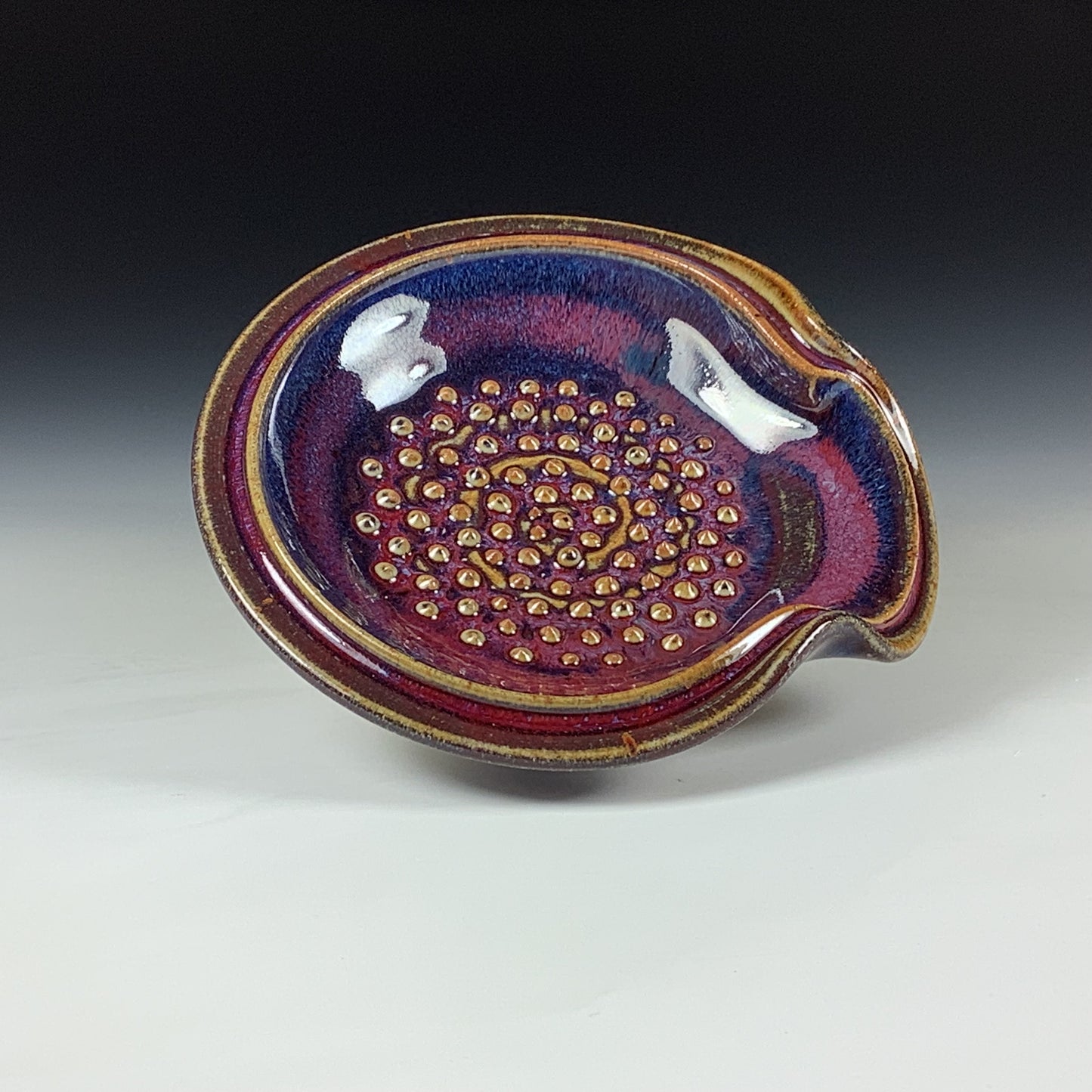 Handmade Ceramic Spoon Rest/Garlic Grater: Red Purple Glaze  - Item 4031