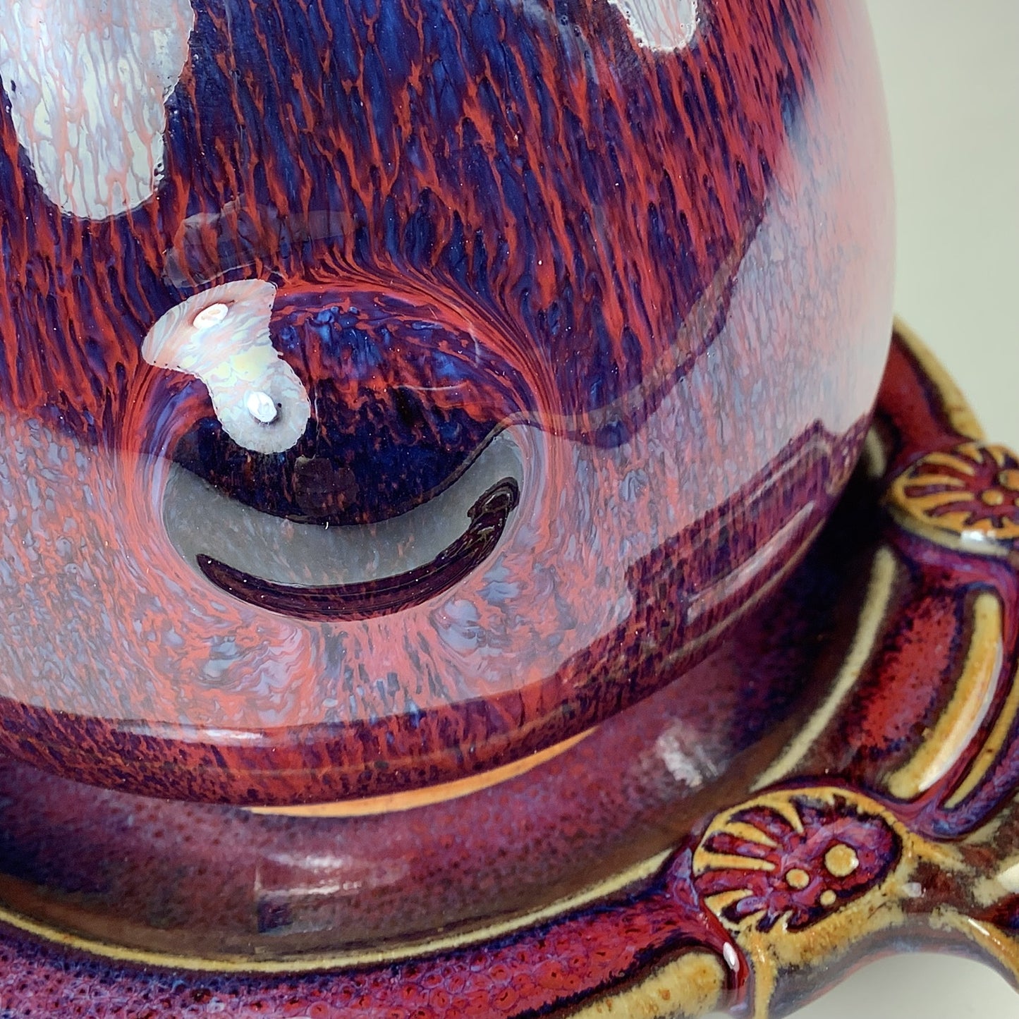 Handmade Stoneware pottery Cream & Sugar Set with Tray, Red Purple Bump Glaze - Item 4067