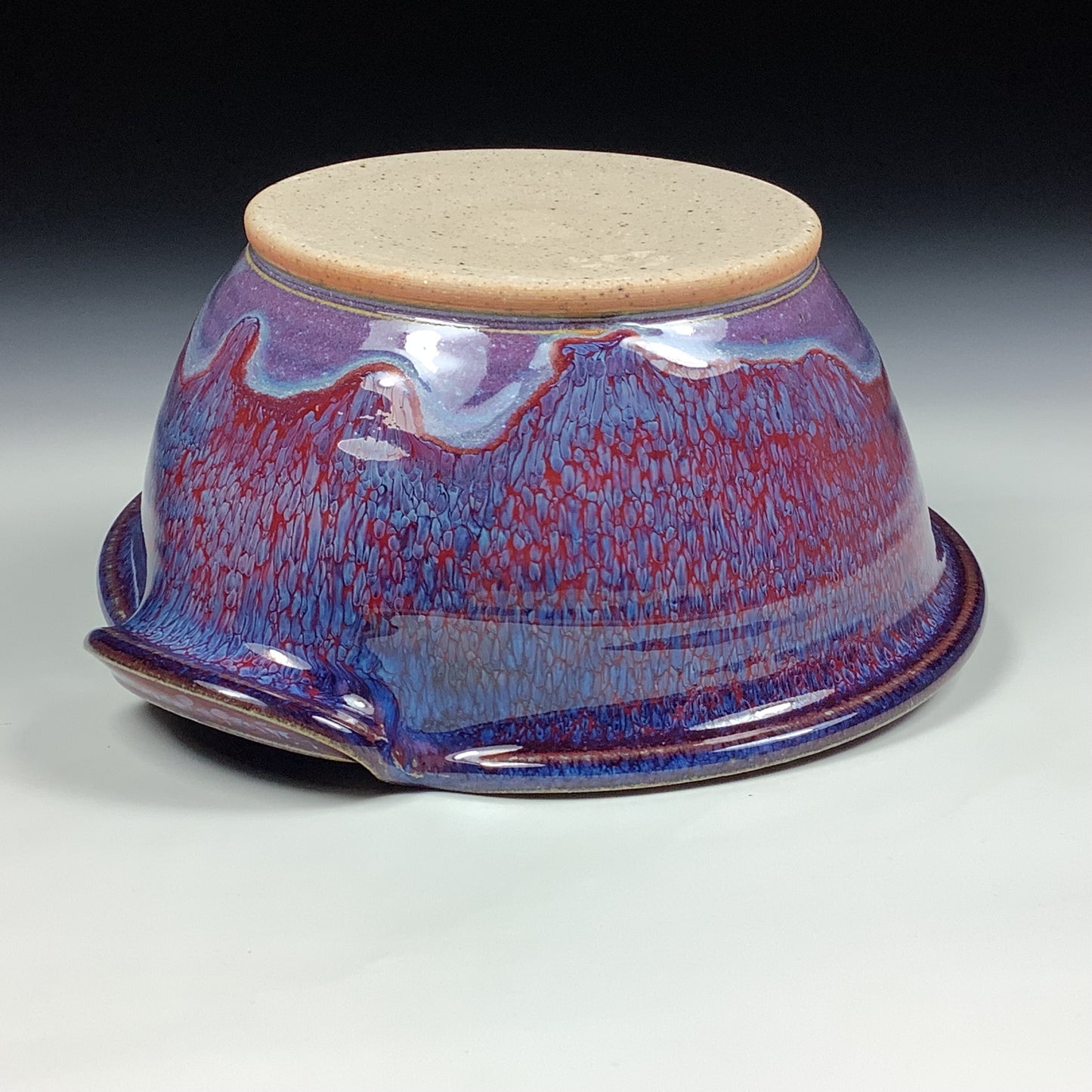 Handmade ceramic deep spoon rest stoneware pottery kitchenware - Purple red dotted rim item 3873