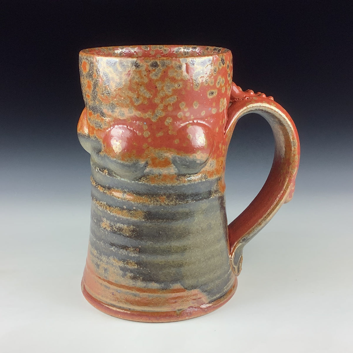 Handmade Stoneware Coffee Mug: Shino Orange Glaze, Bump Pottery Tea Mug