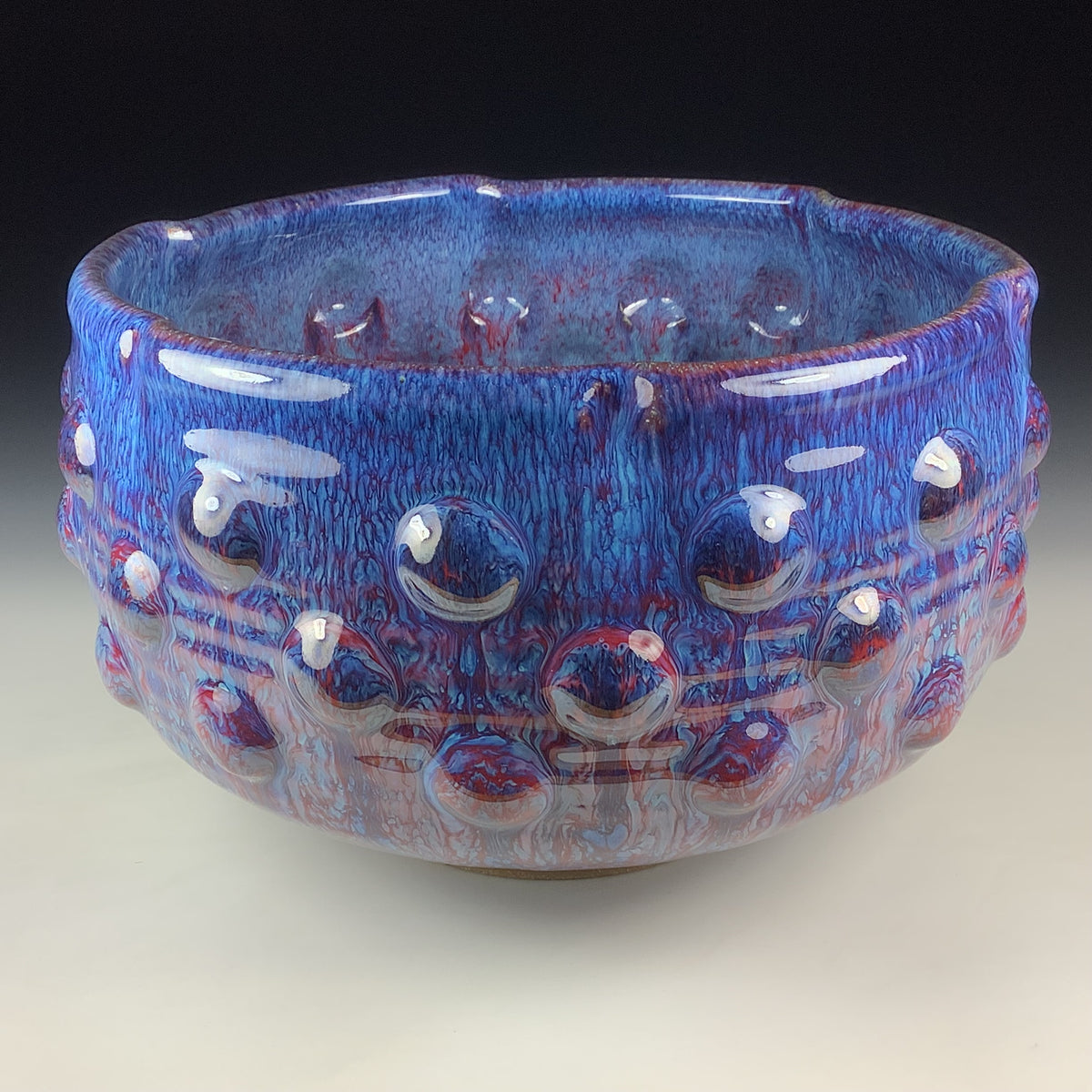 Handmade Ceramic Stoneware Pottery Serving Bowl or Centerpiece - Medium Red Purple Bump Glaze