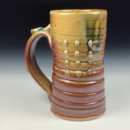 Handmade ceramic mugs stoneware coffee mugs pottery tea mugs stoneware drinkware - Iron red with white ash slip dotted wiggle bump mug 3792