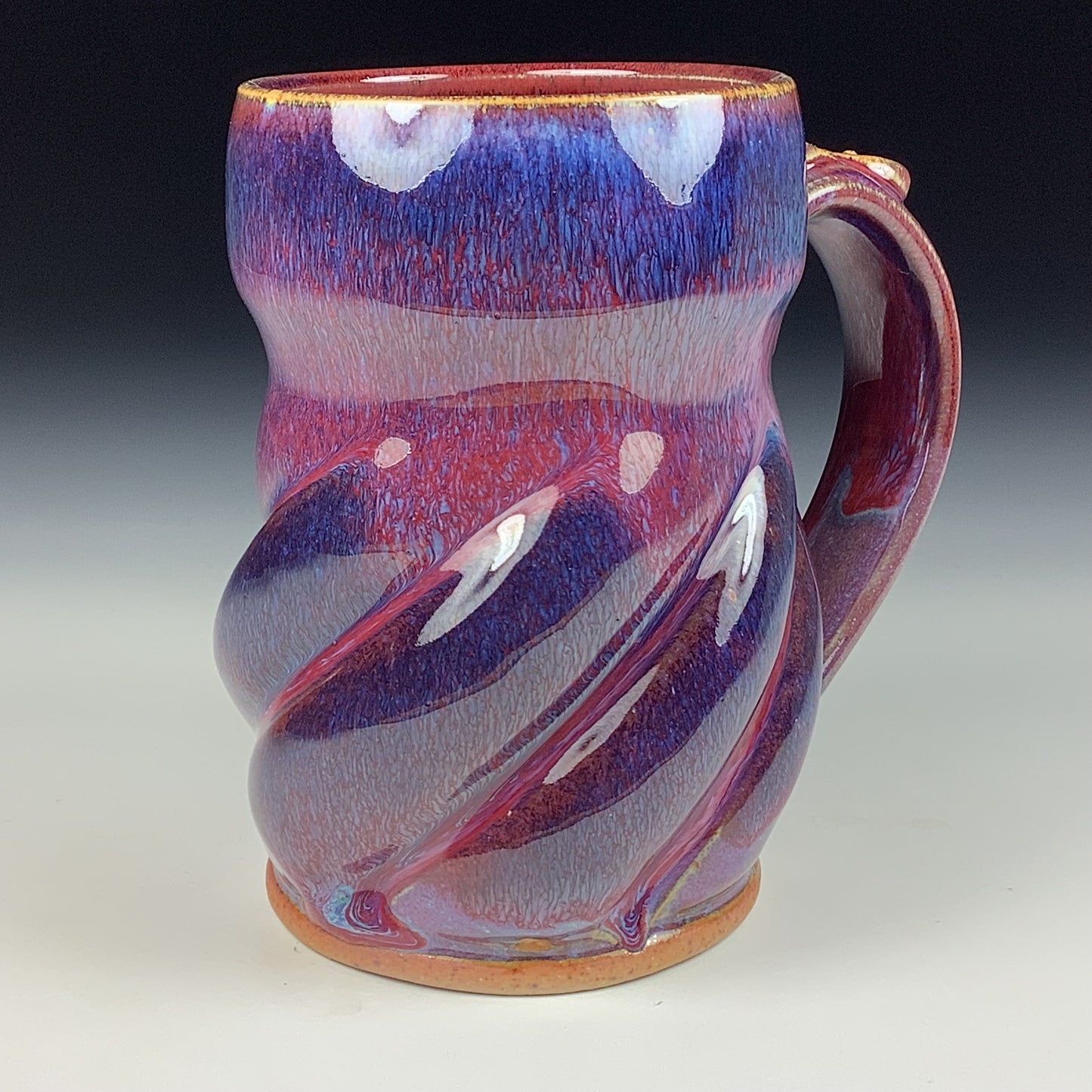 Handmade ceramic mugs stoneware coffee mugs pottery tea mugs stoneware drinkware - purple red twisty mug 3779