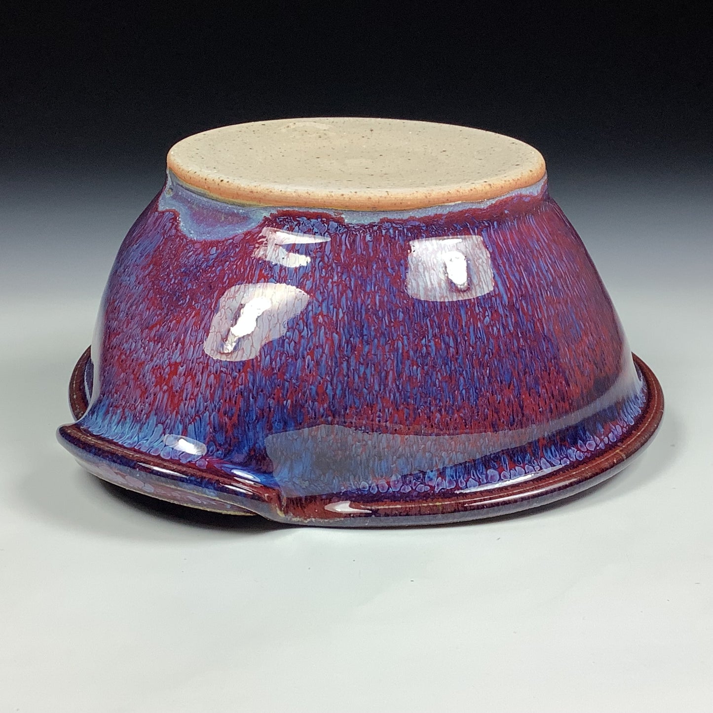 Handmade ceramic deep spoon rest stoneware pottery kitchenware - Purple red dotted rim item 3877