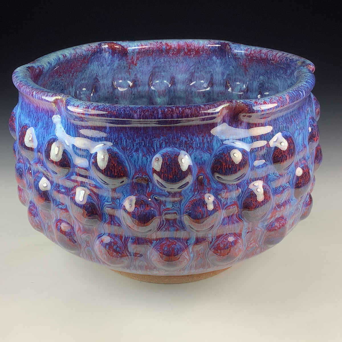Handmade Ceramic Stoneware Pottery Serving Bowl or Centerpiece - Medium Red Purple Bump Glaze