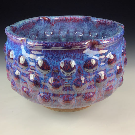 Handmade Ceramic Stoneware Pottery Serving Bowl or Centerpiece - Medium Red Purple Bump Glaze