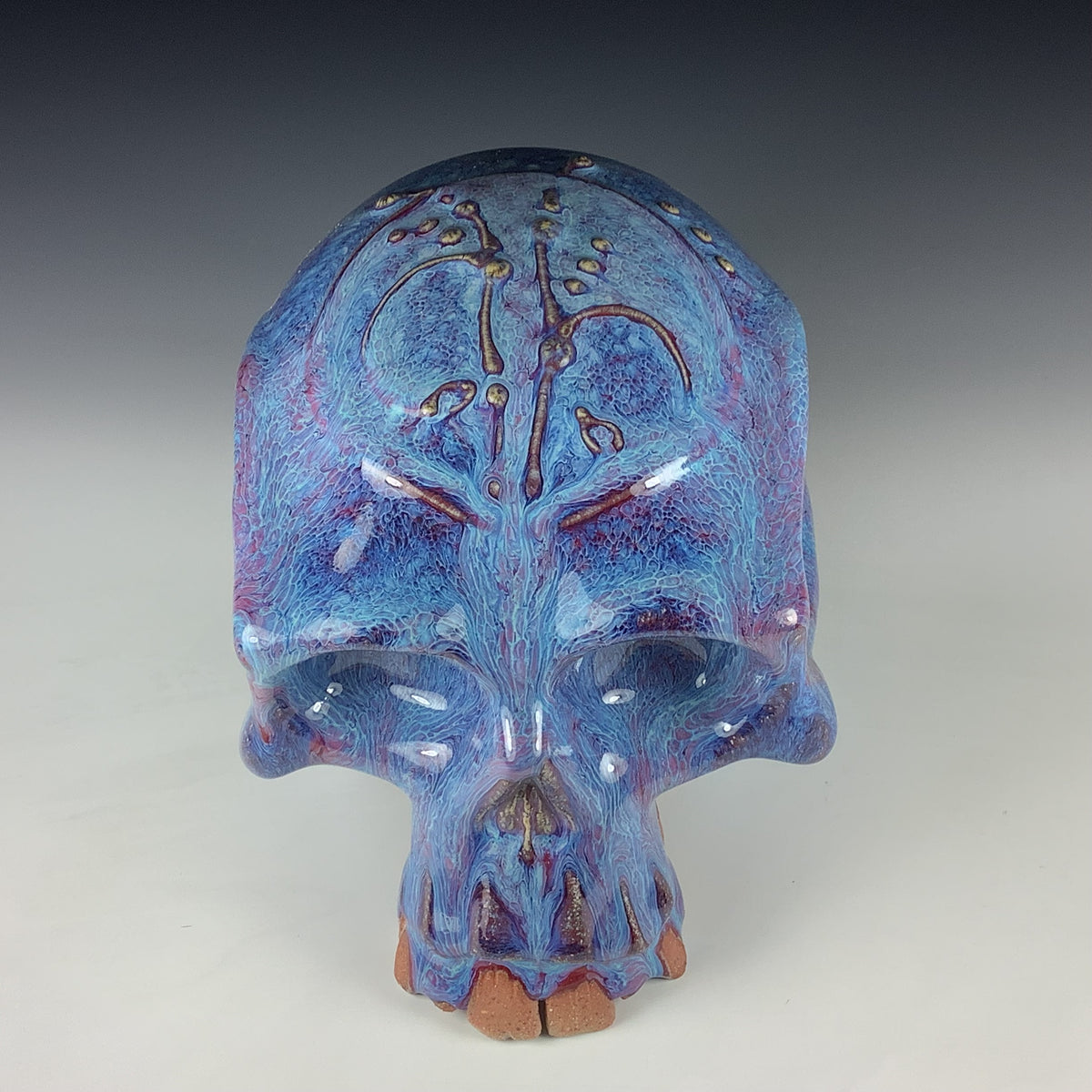 Handmade Purple Ceramic Stoneware Pottery Skull