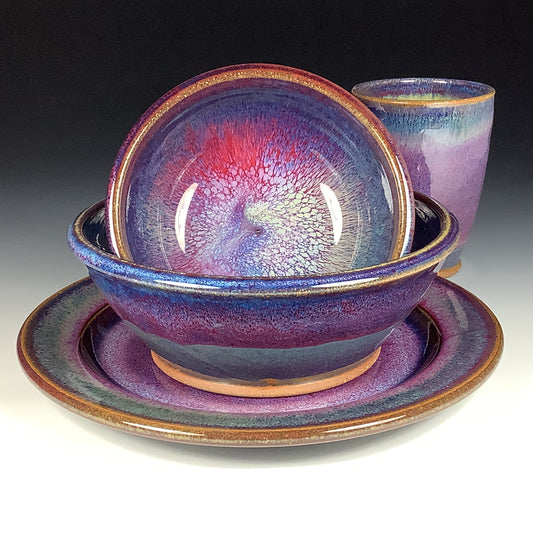 Handmade ceramic artisanal pottery dinnerware stoneware single plate setting - Purple item 3891