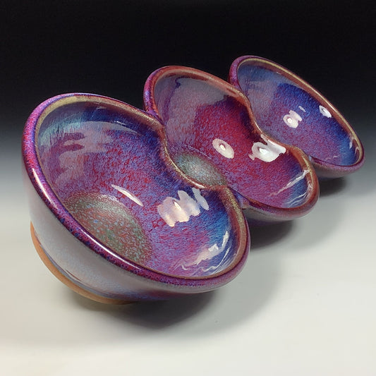 Handmade ceramic artisanal pottery bowls dinnerware stoneware serving bowls - Purple tri-bowl 3819