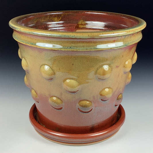 Handmade ceramic stoneware pottery planter - iron red with white ash bump 3880