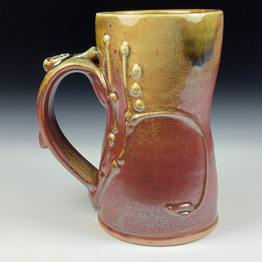 Handmade ceramic mugs stoneware coffee mugs pottery tea mugs stoneware drinkware - Iron red with white ash bamboo bump mug 3782