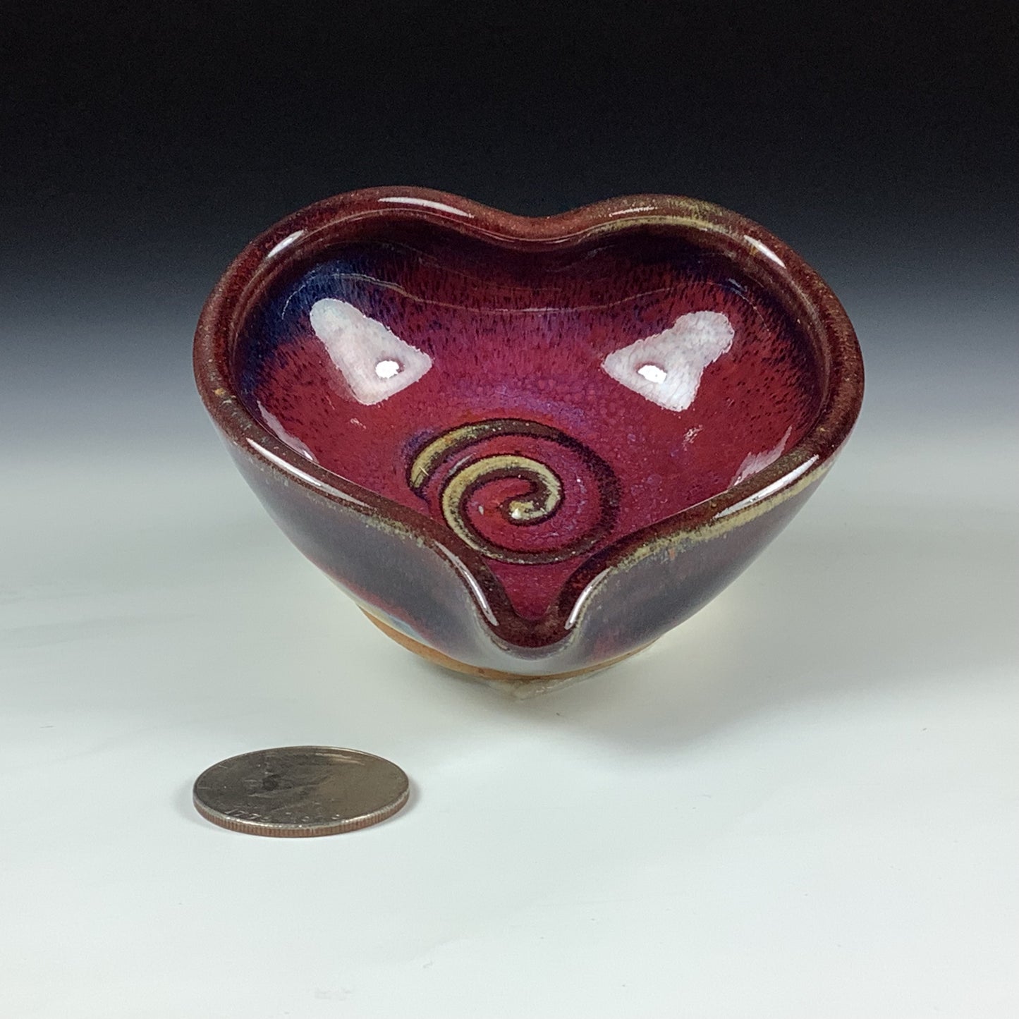 Handmade Ceramic Heart-Shaped Bowl, Red Glaze - Item 4036
